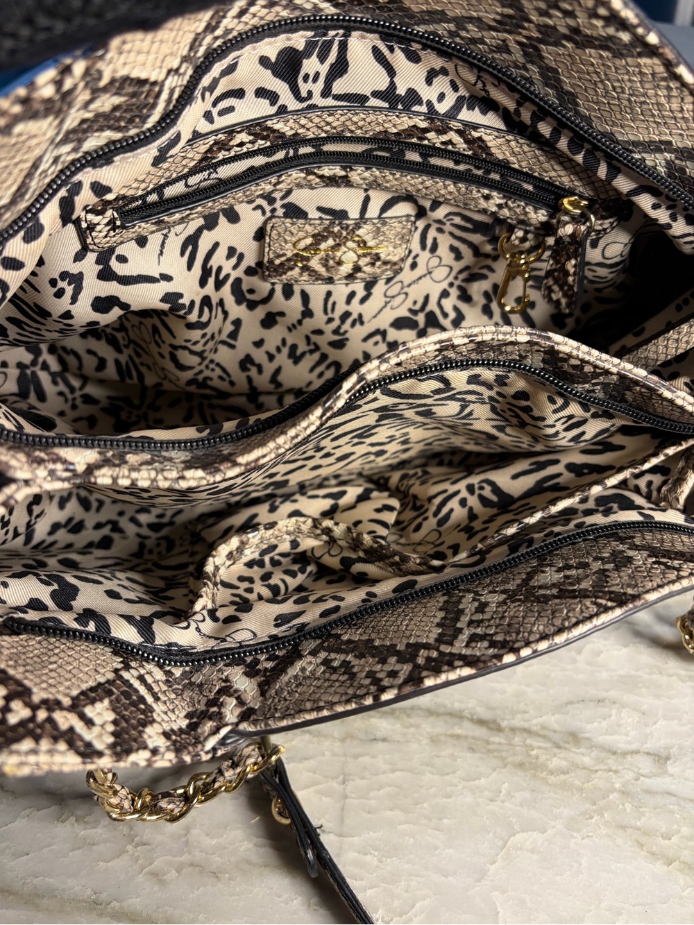 Jessica Simpson Beige & Brown Snake-Print Chain-Handle Shoulder Bag - Picture 3 of 5